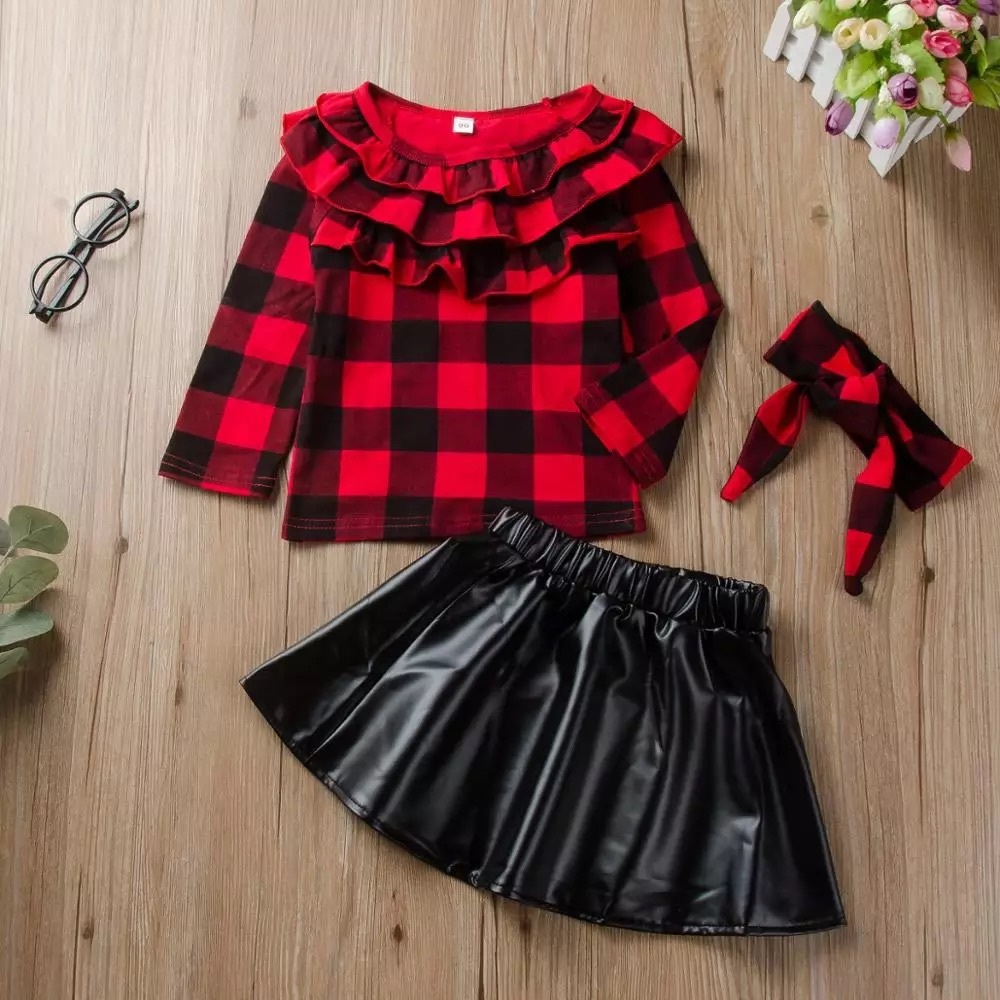 Fall girls fashion outfit #plaid #leather